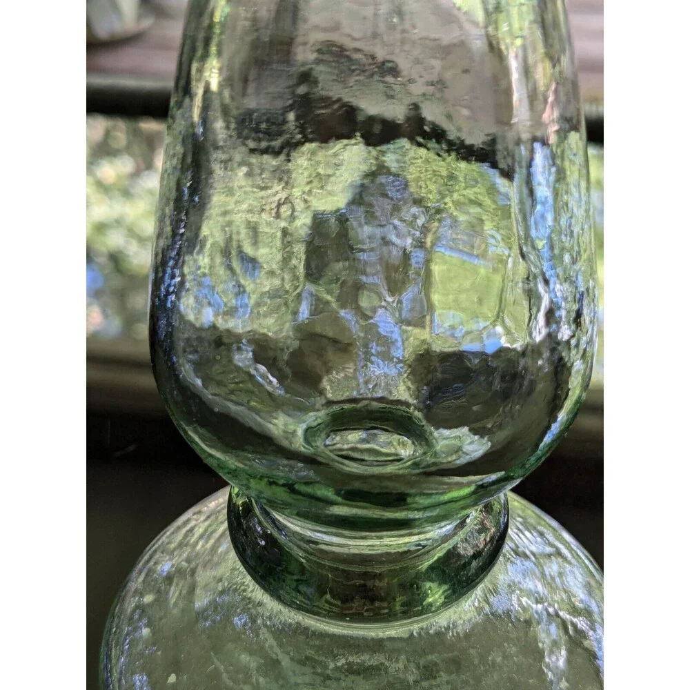 Antique Look Glass Candlestick/Bud Vase Green Tinted Thick 8